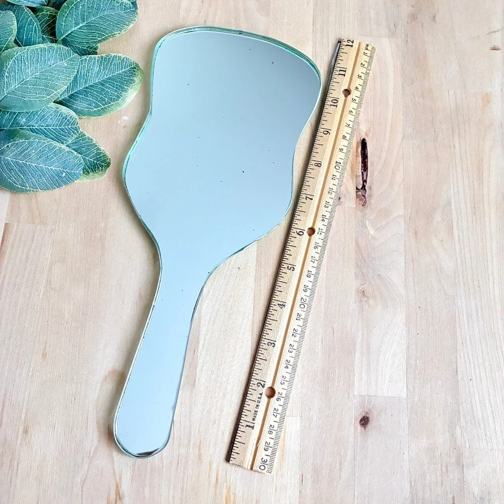 Vintage 1960s Frameless Hand Mirror Mid Century Modern Glass Vanity